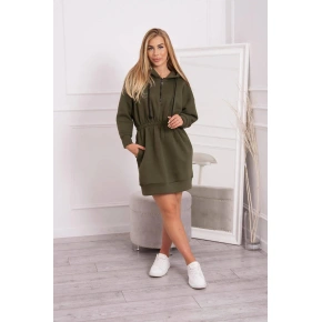 Dámské šaty s kapucí 68470 Khaki zelená - K-Fashion