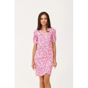 Dámské společenské šaty SUK0367-E46-46 růžovo/bílé - Roco Fashion