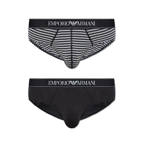 Pánské slipy 2PACK 111733 3F542 16844 černošedé s proužkem - Emporio Armani Pánské slipy 2PACK 111733 3F542 16844 černošedé s proužkem - Emporio Armani