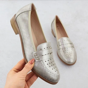 Dámské polobotky lords ažurové metalické zlaté Potocki 12581