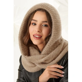 Dámská komínová šála s kapucí 48-495 béžová -  AJS