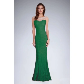 Dámské společenské šaty SOKY SOKA s perličkami a krajkou dlouhé zelené - Zelená - SOKY&SOKA