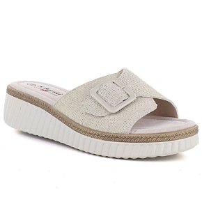 Dámské kožené žabky na platformě beige S.Barski 7002