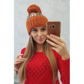 Dámská čepice Ellen s bambulí K325 hnědá - Oliwier