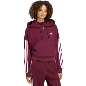 Dámská mikina adidas Essentials 3-Stripes z francouzského froté s čtvrtinovým zipem, vínová, KF8316