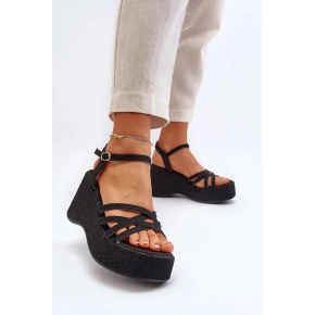 Dámské sandály na platformě klínový podpatek FF-20 Černá - Joia