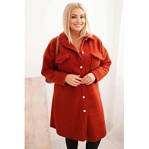 Dámský kabát Plus Size s vlnou ART0286 rudy - Kesi