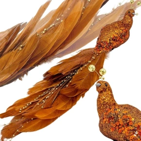 OZDOBNÝ PTÁK NA KLIPU 38CM BRONZ A MĚĎ OZDOBNÝ PTÁK NA KLIPU 38CM BRONZ A MĚĎ