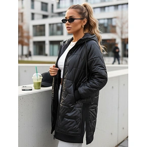 Dlouhá dámská prošívaná bunda s kapucí TY5809 černá - FashionStreet