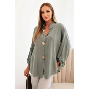 Dámská košile s ozdobnými knoflíky 61953 Khaki zelená - K-Fashion