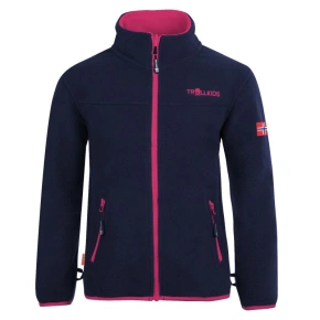 Dívčí fleecová bunda Trollkids Oppdal Jacket XT s rozepínáním na zip v barvě tmavě modré/růžové (415-114)