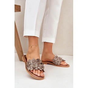 Dámské pantofle na plochém podpatku 40381 Taupe - Zazoo