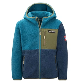 Dětská fleecová bunda s kapucí Trollkids Aurlandsfjord Blue/Green (466-104)