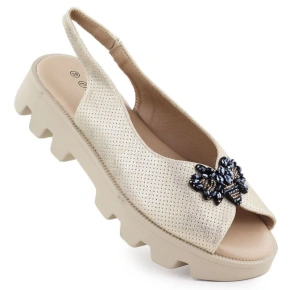 Dámské sandály na platformě perforované metalické zlaté Potocki SZ12610