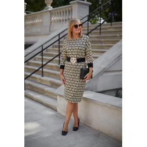 Denní šaty M376 béžovo-černé - La Aurora