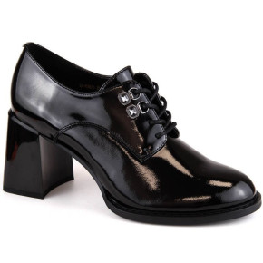 Vinceza W JAN295A černá lakovaná obuv s ozdobným sloupkem
